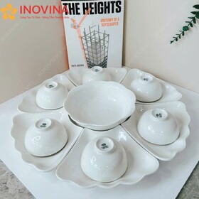 Bộ Bát Đĩa Hoa Mặt Trời Trắng Trơn