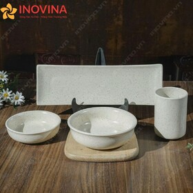 Bộ Bát Đĩa Bát Tràng Men Tiêu Trắng