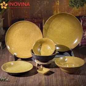 Bộ Bát Đĩa Bát Tràng Men Tiêu Vàng