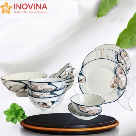 Bộ bát đĩa men trắng Lá cánh quạt
