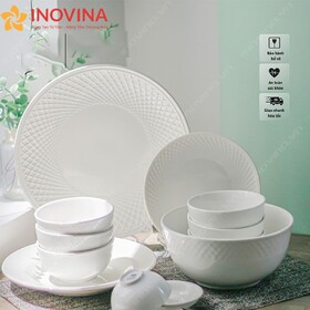 Bộ bát đĩa men trắng vằn