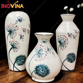 Bộ Bình Hoa Gốm Sứ Bát Tràng Bồ Công Anh