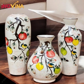 Bộ Bình Hoa Gốm Sứ Bát Tràng Cà Chua