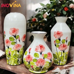 Bộ Bình Hoa Gốm Sứ Bát Tràng Cây Hồng Đỏ