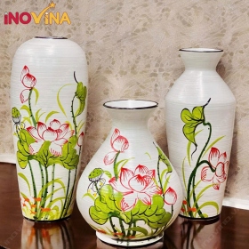 Bộ Bình Hoa Gốm Sứ Bát Tràng Hoa Sen