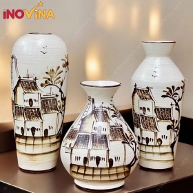 Bộ Bình Hoa Gốm Sứ Bát Tràng Nhà Cổ