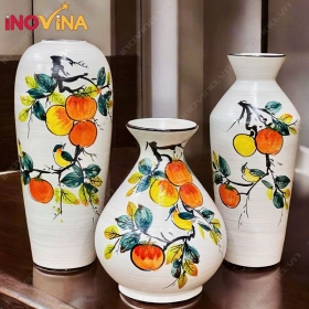 Bộ Bình Hoa Gốm Sứ Bát Tràng Quả Hồng