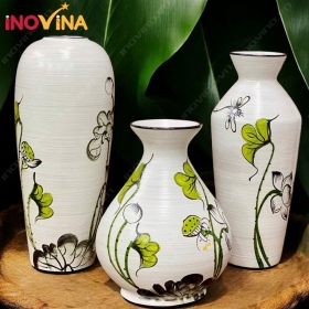 Bộ Bình Hoa Gốm Sứ Bát Tràng Sen Chuồng