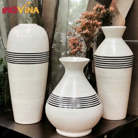 Bộ Bình Hoa Gốm Sứ Bát Tràng Sọc Đen