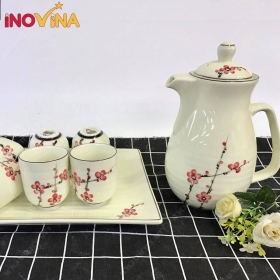 Bộ Bình Ly Sứ Bát Tràng Đào Đỏ