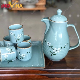 Bộ Bình Ly Sứ Bát Tràng Đào Tuyết