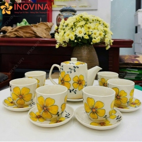 Bộ Bình Ly Sứ Bát Tràng Hoa Cúc Vàng