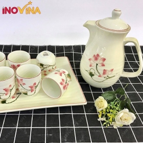 Bộ Bình Ly Sứ Bát Tràng Hoa Sen