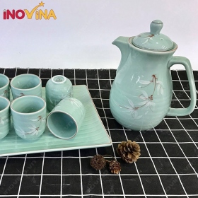 Bộ Bình Ly Sứ Bát Tràng Lá Trúc