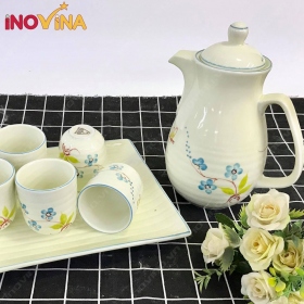 Bộ Bình Ly Sứ Bát Tràng Mai Xanh