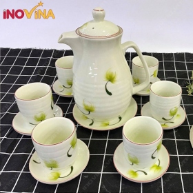 Bộ bình ly sứ Bát Tràng Cỏ May