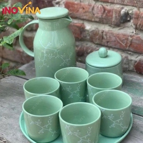 Bộ bình ly sứ Bát Tràng men màu