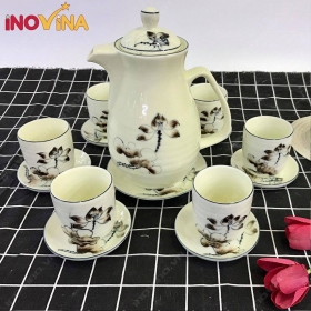 Bộ Bình Ly Sứ Bát Tràng Sen Đen