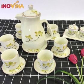 Bộ Bình Ly Sứ Bát Tràng Sen Xanh