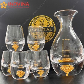 Bộ Bình Ly Thủy Tinh Cao Cấp Trang Trí Vàng Lá 24K