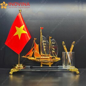 Bộ Cắm Bút Thuận Buồm Xuôi Gió Mạ Vàng