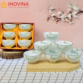 Bộ chén Bát Tràng Hoa Mai Xanh