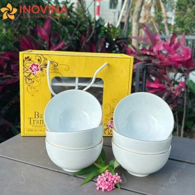 Bộ chén Bát Tràng Trắng Viền Vàng