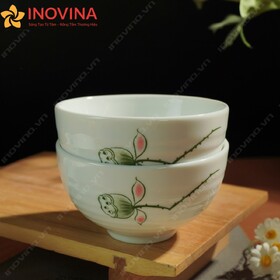 Bộ Chén Sứ Bát Tràng Men Xanh Trong Đài Sen