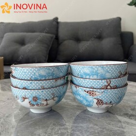 Bộ Chén Sứ Trắng Hoa Cúc Xanh