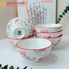 Bộ Chén Sứ Trắng Sen Cá Chép Đỏ