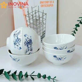 Bộ Chén Sứ Trắng Sen Cá Chép Xanh