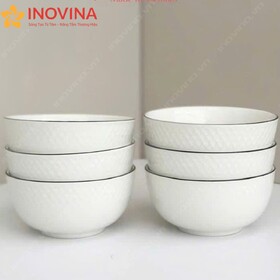 Bộ Chén Sứ Trắng Viền Xanh Có Vân