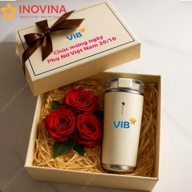 Bộ Quà Tặng 20/10 Bình Giữ Nhiêt Và Hoa Hồng Sáp