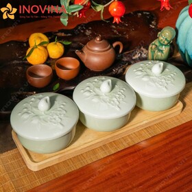 Hộp Đựng Mứt Tết Khắc Nổi Cành Mai Cành Đào