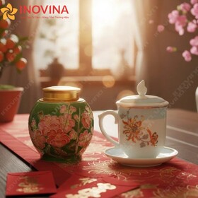 Hộp Quà Tết Tách Trà Và Hũ Đựng Trà