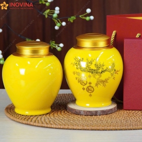 Hũ Đựng Trà Bát Tràng Dáng Chum Cành Mai Cành Đào