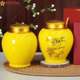 Hũ Đựng Trà Bát Tràng Dáng Chum Cành Trúc