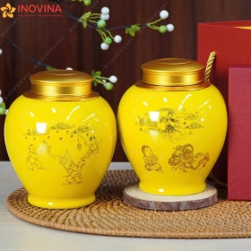 Hũ Đựng Trà Bát Tràng Dáng Chum Cảnh Trung Thu