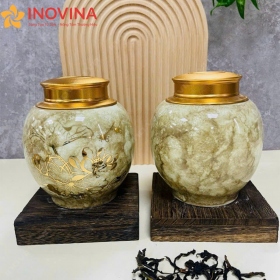 Hũ Đựng Trà Bát Tràng Dáng Chum Sen Chuồn