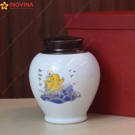 Hũ Đựng Trà Bát Tràng Dáng Chum Thuận Buồm Xuôi Gió