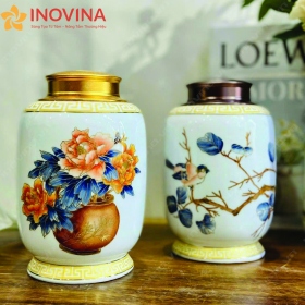 Hũ Đựng Trà Bát Tràng Hoa Cẩm Chướng