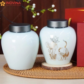Hũ đựng trà Bát Tràng Sen Cò