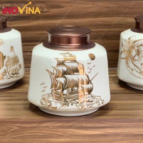 Hũ đựng trà Men Trắng Thuận Buồm Xuôi Gió