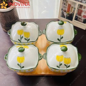 Khay Mứt Bát Tràng Dáng Vuông Viền Hoa