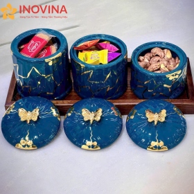 Khay Mứt Gốm Sứ Bát Tràng Chuồn Vàng