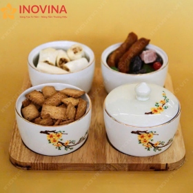 Khay Mứt Gốm Sứ Bát Tràng Mai Vàng