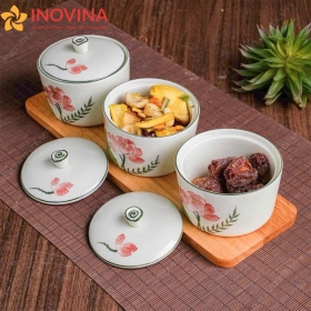 Khay Mứt Gốm Sứ Bát Tràng Sen Hồng