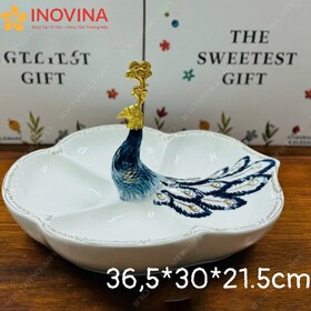 Khay Mứt Gốm Sứ Chim Công