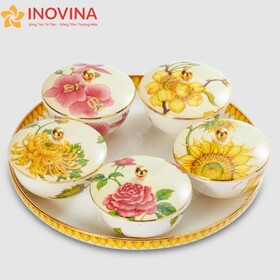 Khay Mứt Gốm Sứ Minh Long Ngũ Sắc