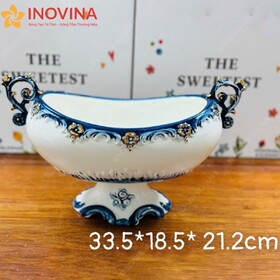 Khay Mứt Gốm Sứ Viền Hoa Xanh Dương